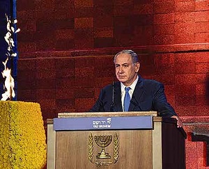 Pministeri Benjamin Netanjahu puhui holokaustin muistojuhlassa.