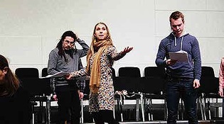 Musikaalia on harjoiteltu tammikuun alusta asti. Kuvassa Harri Skarn (vas.), Stina Skarn ja Markus Eastwood.