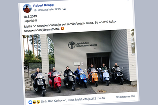 Vespa-harrastus on saanut Lapinlahden helluntaiseurakunnan veljet pauloihinsa. Kuvakaappaus Robert Knappin Facebook-profiilista.